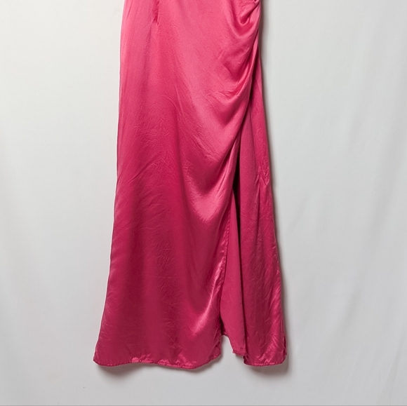 REFORMATION Marguerite Silk Dress Midi Slit Flambe Pink 6 - Picture 5 of 12